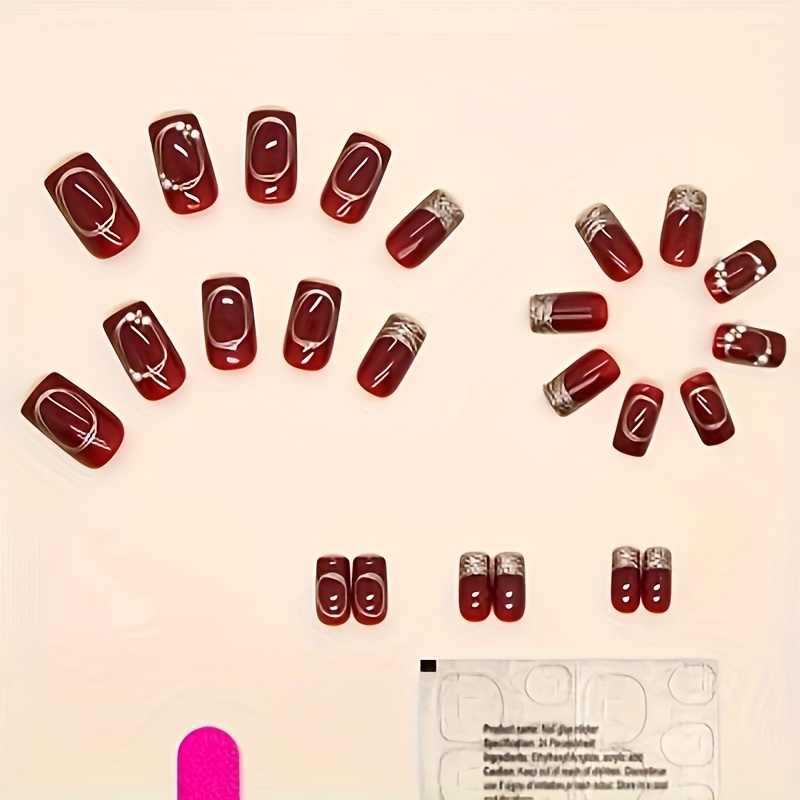 Wine Red Glossy New Year Atmosphere Nails - Image 3