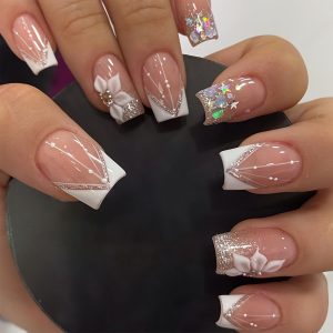 48pcs (2 Boxes) Short Square Geometric Glitter
