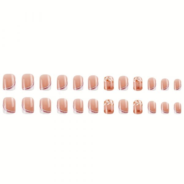 24pcs Glossy Square Round French Rose Golden White Striped Leaf - Image 7