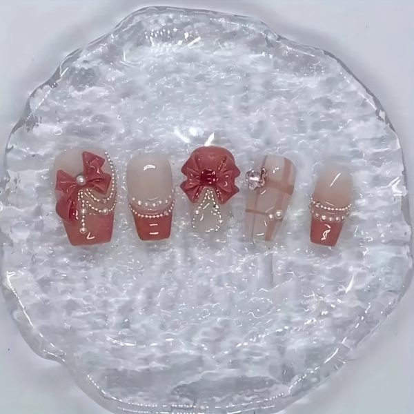 Pink Princess Gradient Butterfly Bow Square Shape Nail - Image 2