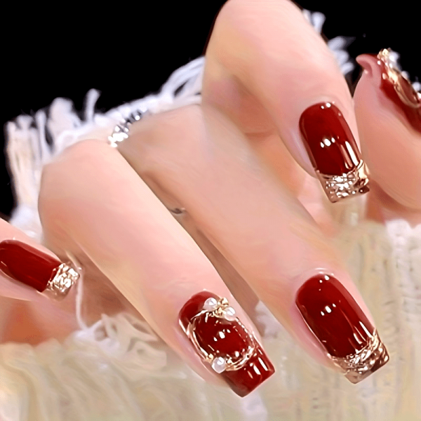 Wine Red Glossy New Year Atmosphere Nails