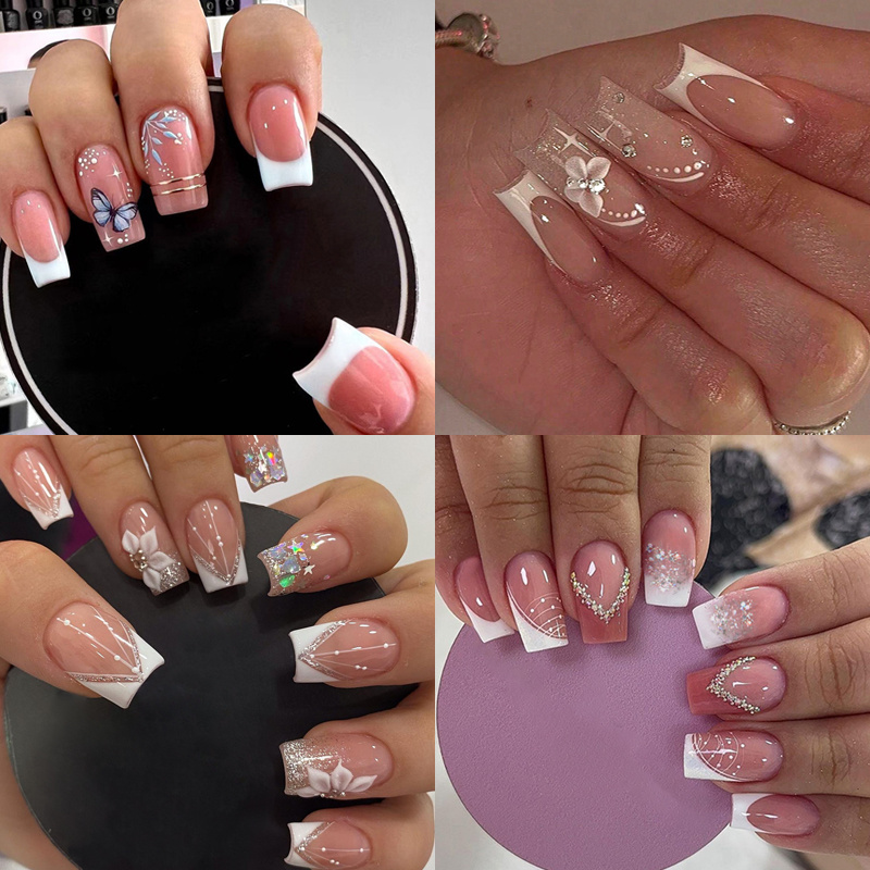 Short Square Press on Nails French Tip - Image 6