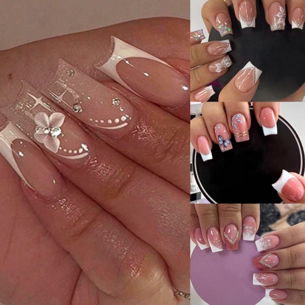 Short Square Press on Nails French Tip - Image 7