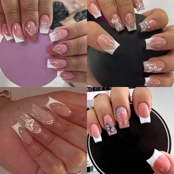 Short Square Press on Nails French Tip - Image 2