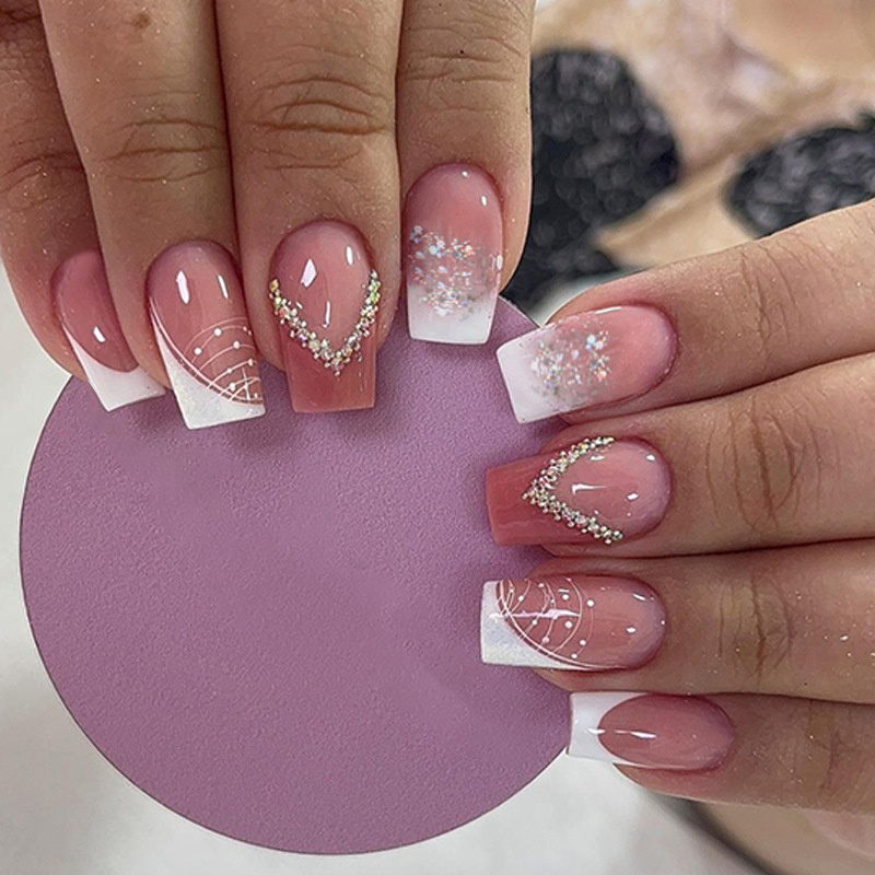 Short Square Press on Nails French Tip - Image 3