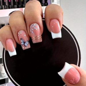 Short Square Press on Nails French Tip