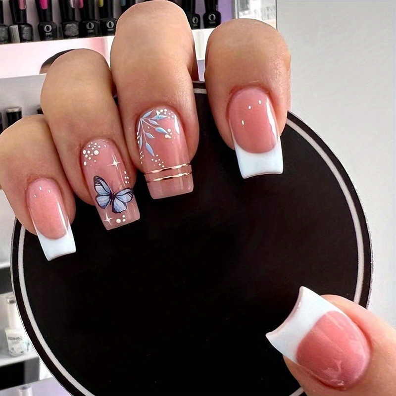 Short Square Press on Nails French Tip - Image 1