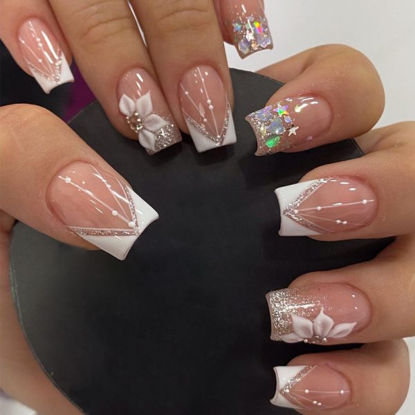 Short Square Press on Nails French Tip - Image 4