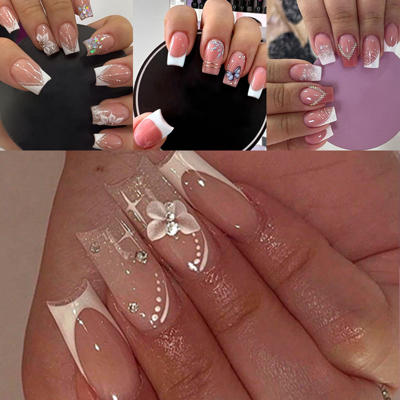 Short Square Press on Nails French Tip - Image 8