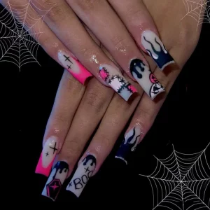Sweet Cool Halloween Nails Pink Medium Coffin French - Image 12