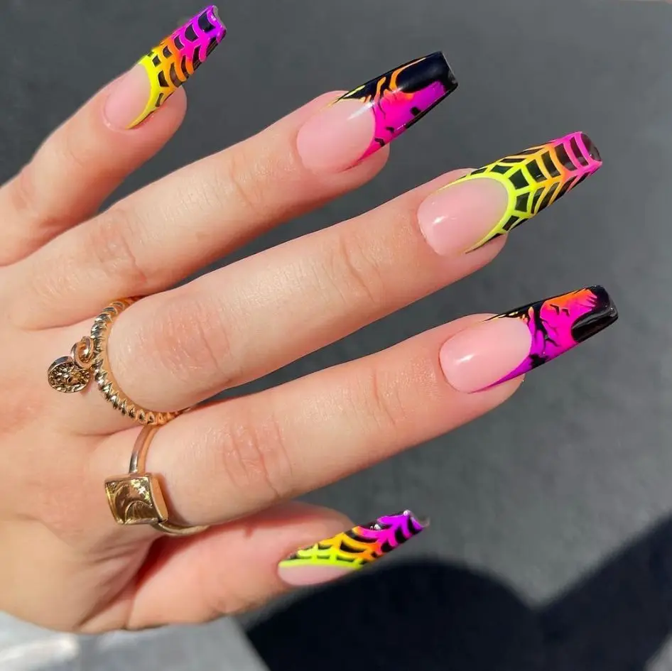 Sweet Cool Halloween Nails Pink Medium Coffin French - Image 14