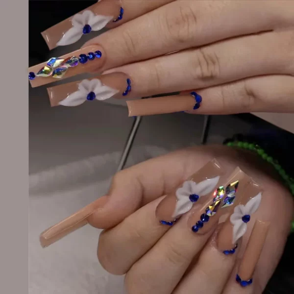 Black French Nails Diamonds Bow Design - Image 25