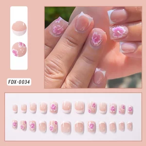 Pink Leopard French Tips Nails Short Square Head 3D Black Bowknot - Image 8