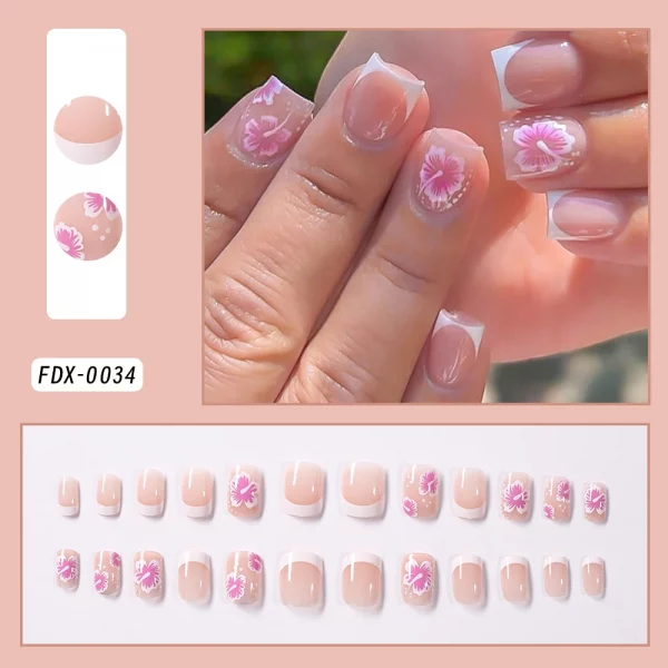 Pink Leopard French Tips Nails Short Square Head 3D Black Bowknot - Image 8