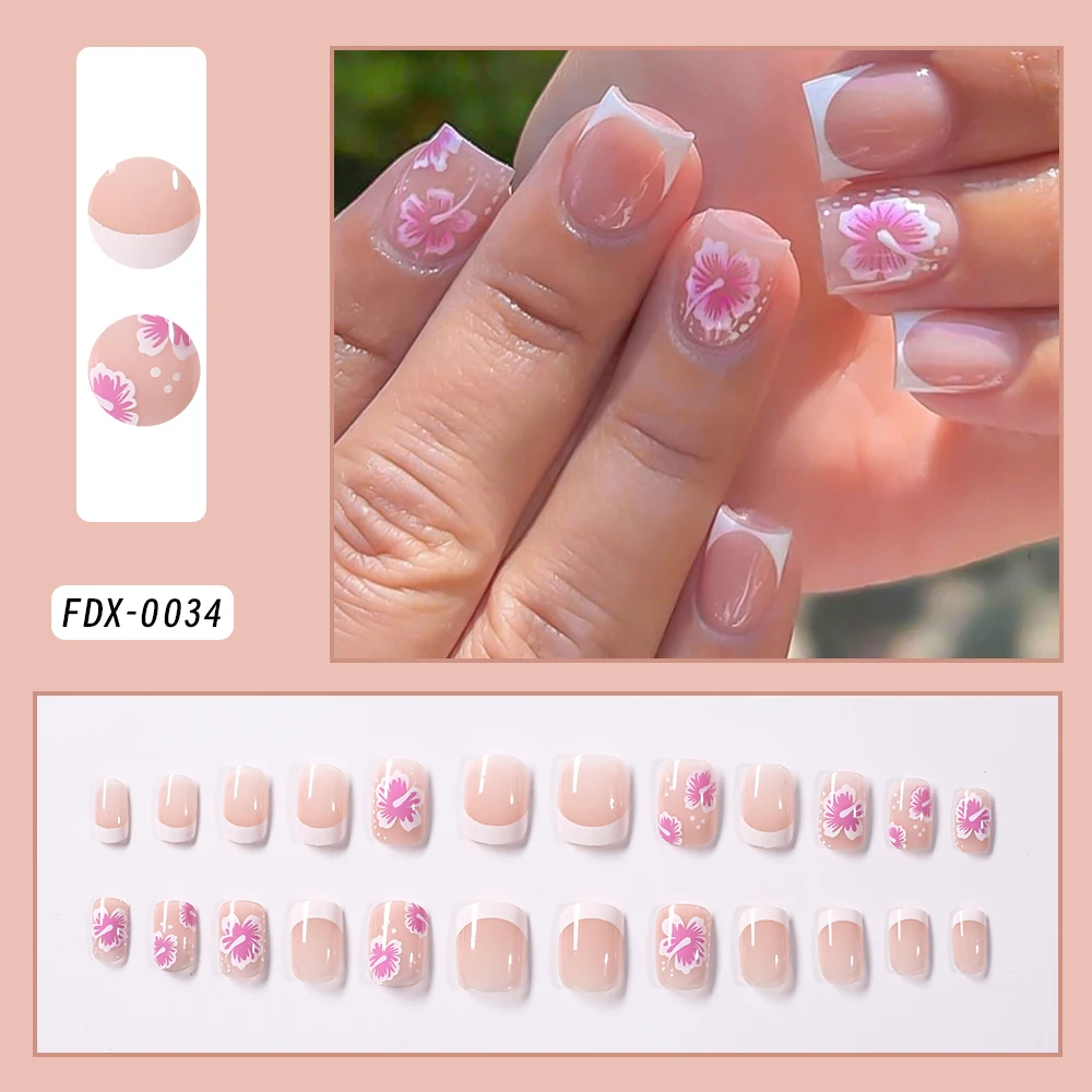 Pink Leopard French Tips Nails Short Square Head 3D Black Bowknot - Image 8