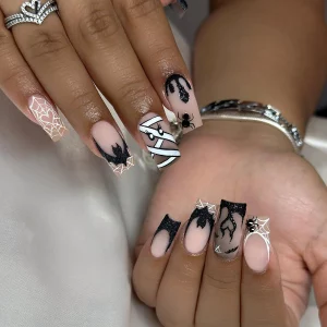 Sweet Cool Halloween Nails Pink Medium Coffin French - Image 15