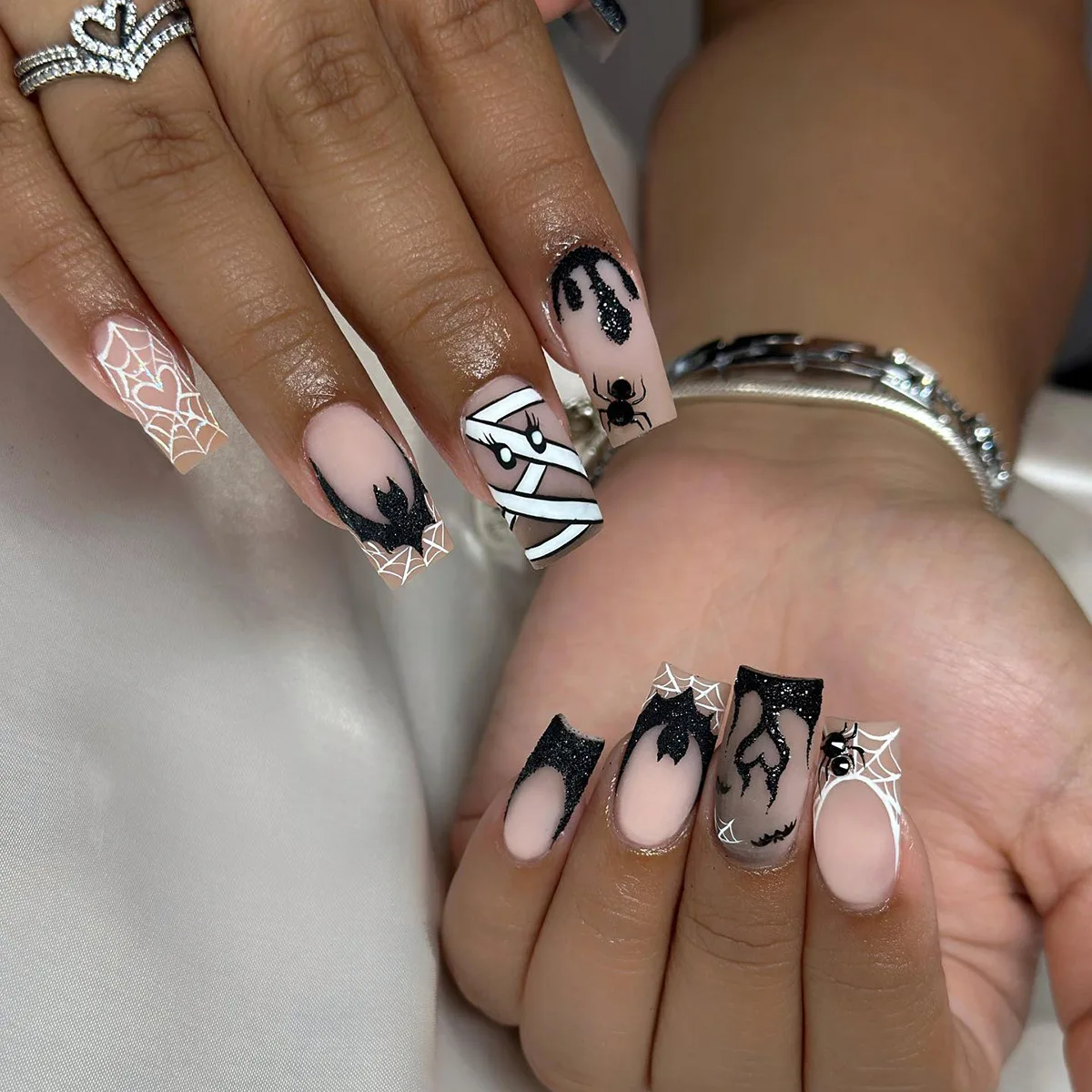 Sweet Cool Halloween Nails Pink Medium Coffin French - Image 15