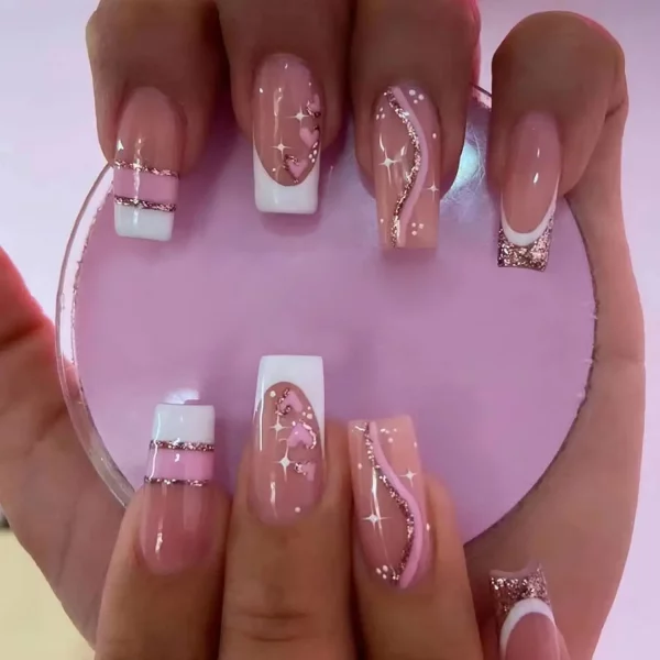Medium Pink Glitter Sweet and Cute Press-On Nails - Image 13
