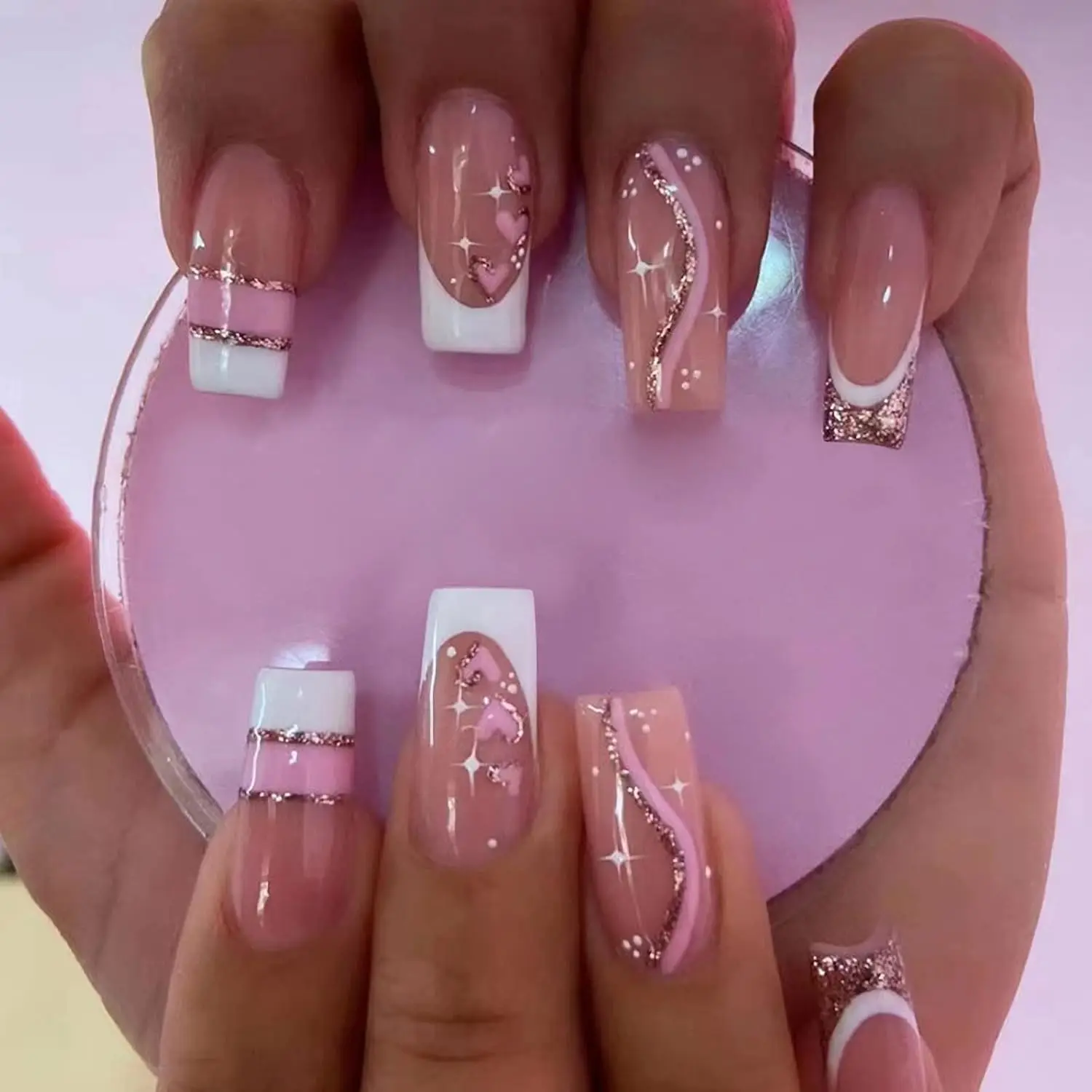 Medium Pink Glitter Sweet and Cute Press-On Nails - Image 13