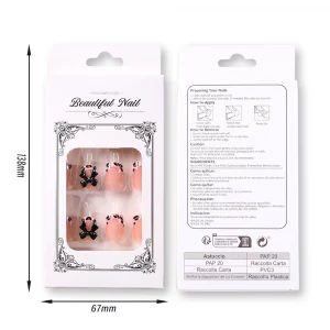 Pink Leopard French Tips Nails Short Square Head 3D Black Bowknot - Image 6