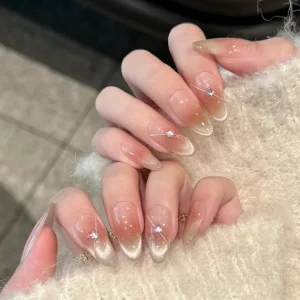 24Pcs Butterfly Designs Medium Almond Nail Tip Artificial Diamond Pearl Chain Spice Wearable Cat Eye French Full Cover Press On - Image 8