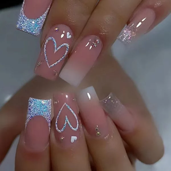 Medium Pink Glitter Sweet and Cute Press-On Nails