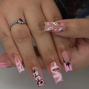Sweet Cool Halloween Nails Pink Medium Coffin French - Image 17
