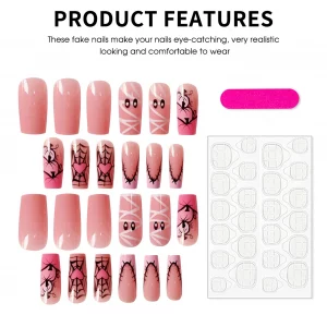 Sweet Cool Halloween Nails Pink Medium Coffin French - Image 4