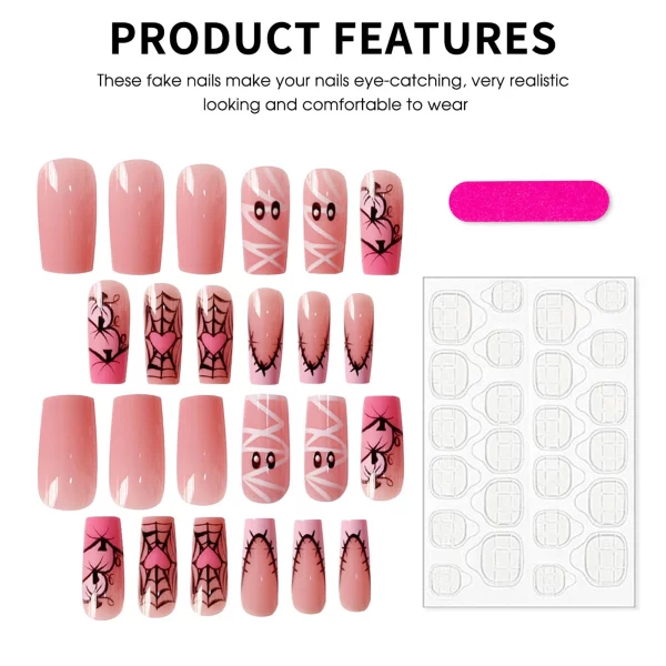 Sweet Cool Halloween Nails Pink Medium Coffin French - Image 4