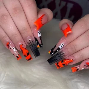 Sweet Cool Halloween Nails Pink Medium Coffin French - Image 13