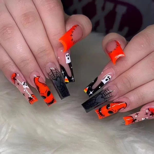 Sweet Cool Halloween Nails Pink Medium Coffin French - Image 13