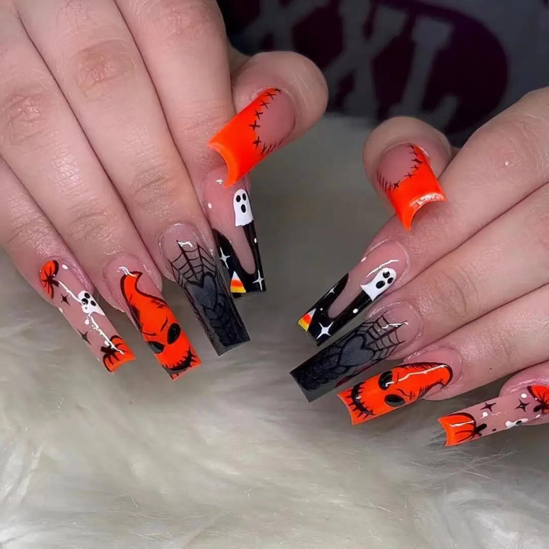 Sweet Cool Halloween Nails Pink Medium Coffin French - Image 13