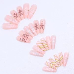 Christmas Long Square Nails, Snowflake Striped Gingerbread - Image 2