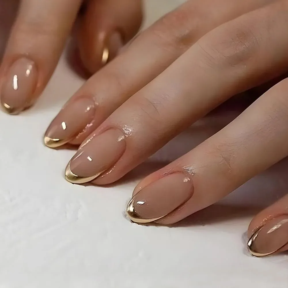 Golden French Nail with Almond Head Design - Image 1