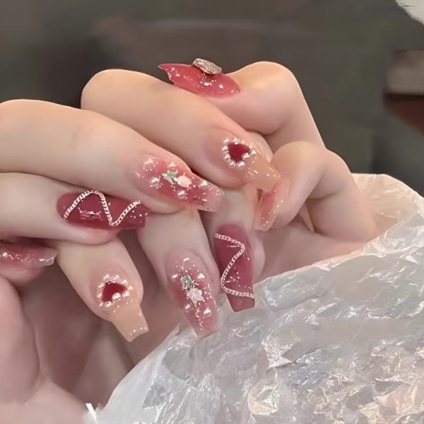 Long Ballet Nail Heart Glitter Rose Metal Chain