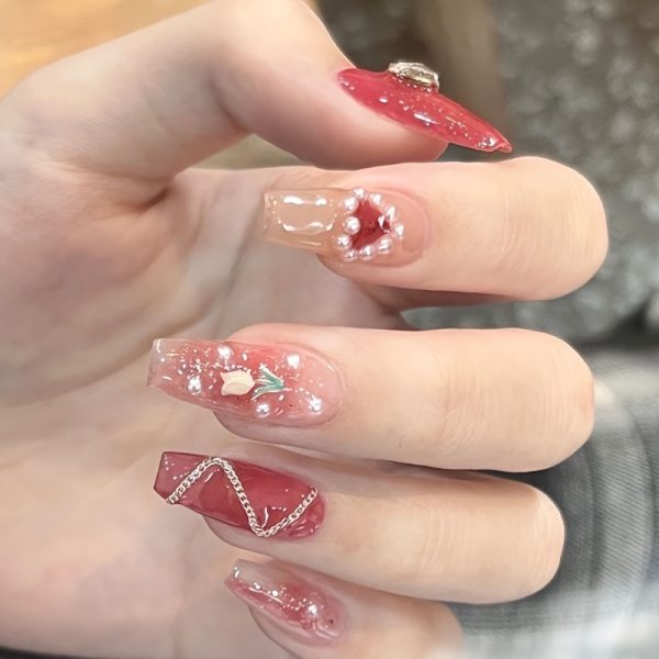 Long Ballet Nail Heart Glitter Rose Metal Chain - Image 2