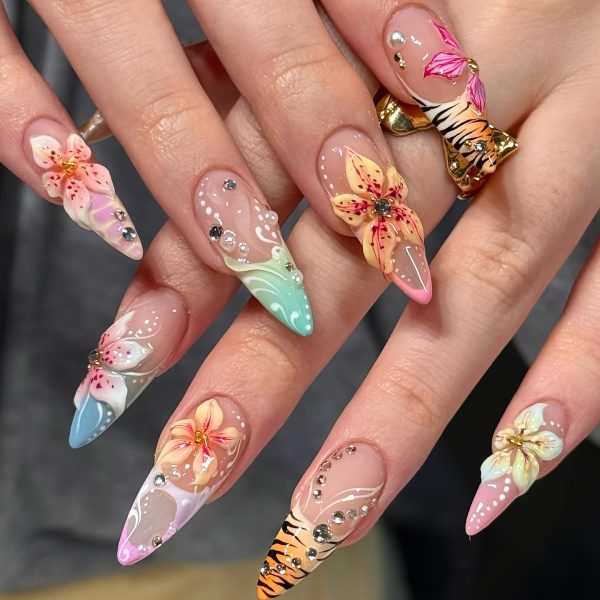 Gemstone Nail Art, Ocean Little Flower Dot Glitter Leopard - Image 5