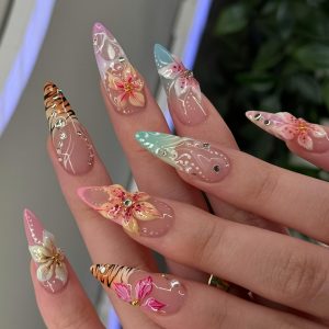 Gemstone Nail Art, Ocean Little Flower Dot Glitter Leopard - Image 3