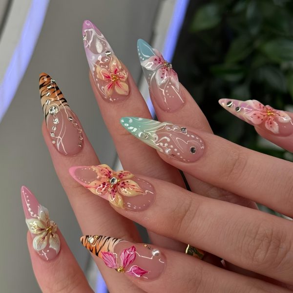 Gemstone Nail Art, Ocean Little Flower Dot Glitter Leopard - Image 3