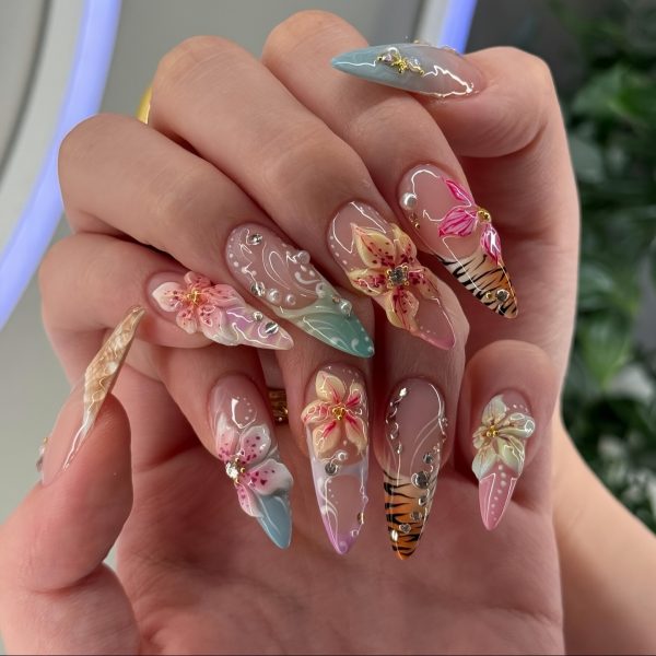 Gemstone Nail Art, Ocean Little Flower Dot Glitter Leopard - Image 2