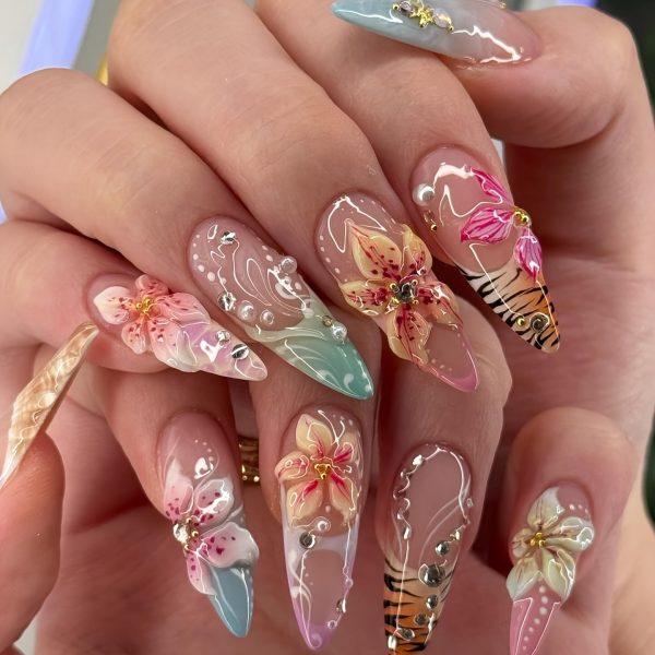 Gemstone Nail Art, Ocean Little Flower Dot Glitter Leopard