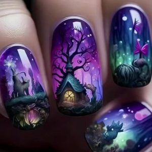Halloween Press-On Nails Spooky Tree House, Bats, - Image 7