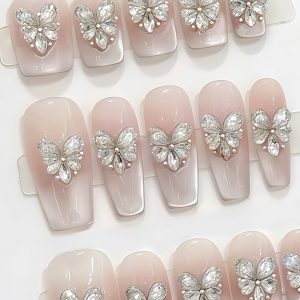 Glam Rhinestone Heart & Bow Press-On Nails - Image 5
