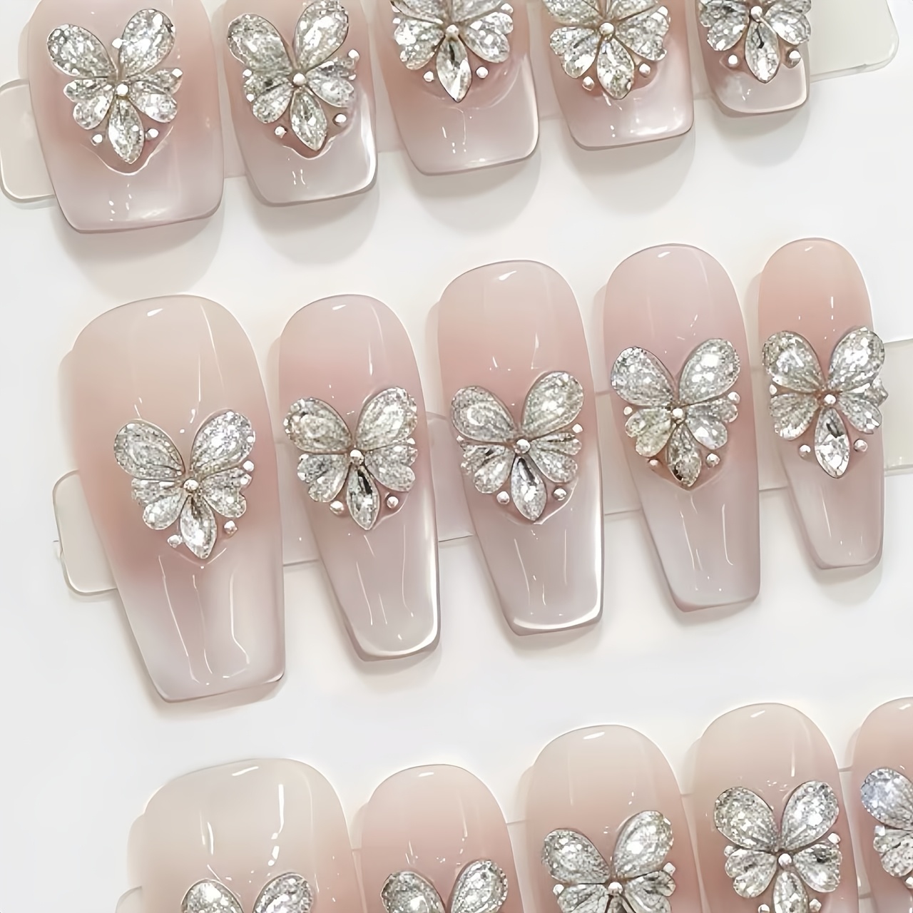 Glam Rhinestone Heart & Bow Press-On Nails - Image 5