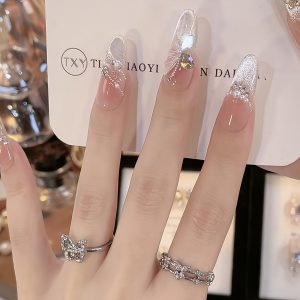 Long Oval Shape 3D Butterfly & Cat Eye Designs, Pearl Accents - Image 1