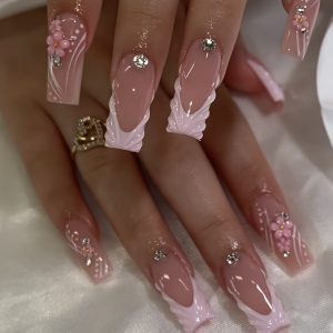 10pcs Nail Tips Square Nude Color, Medium Length, French