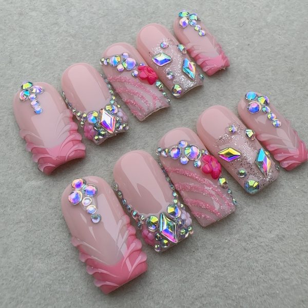 French Sparkling Flower Nail Art - Image 9