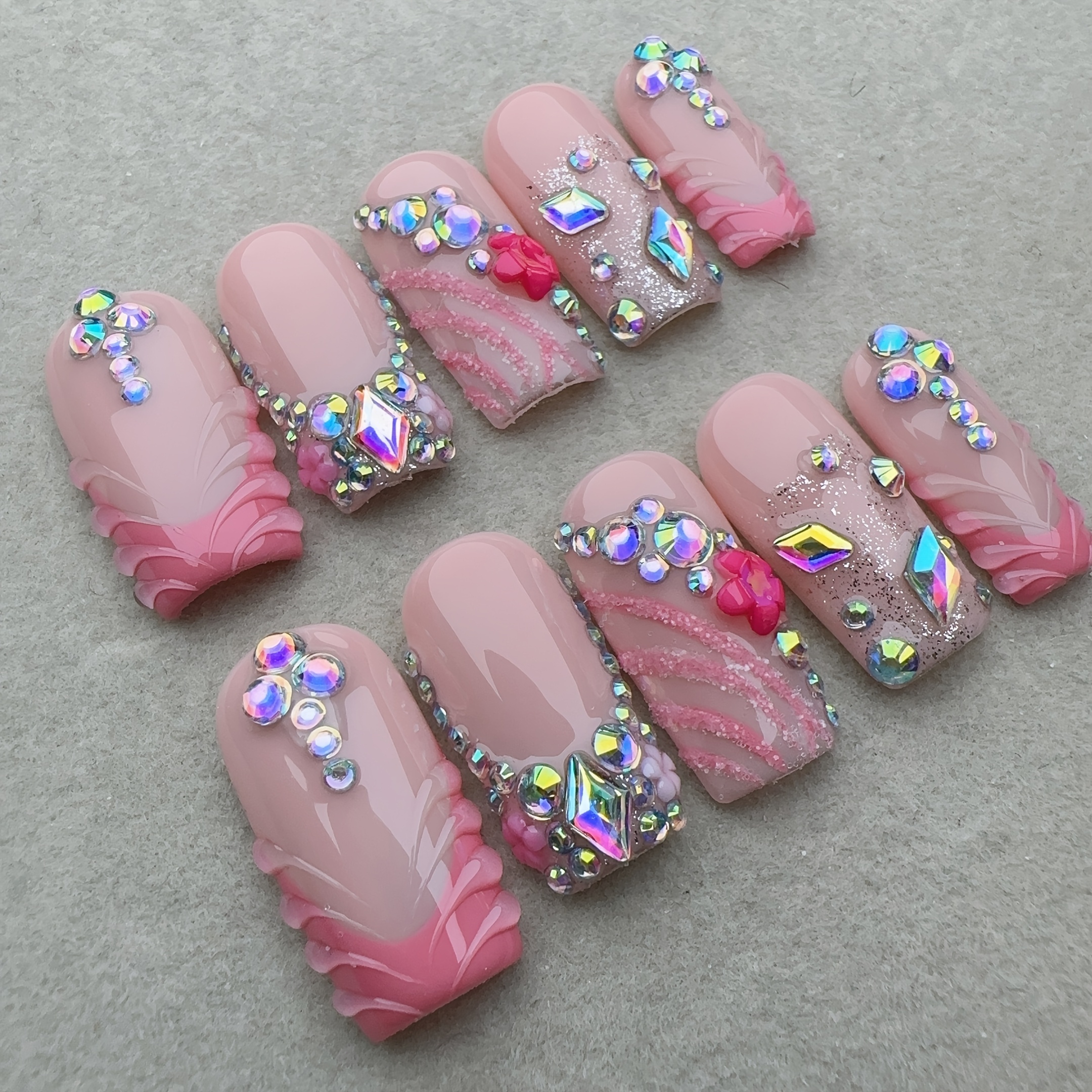 French Sparkling Flower Nail Art - Image 9