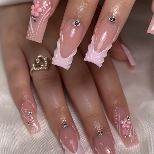 10pcs Nail Tips Square Nude Color, Medium Length, French - Image 2