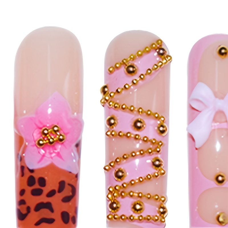 Long Square French Nail Patch Powder Brown Leopard - Image 3